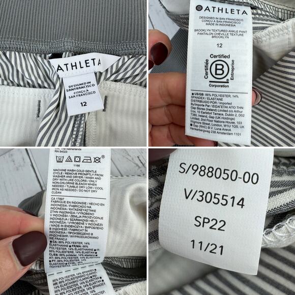 NWT Athleta Grey/Sea Salt City Stripe Brooklyn Textured Ankle Pants Size 12 - Picture 9 of 13
